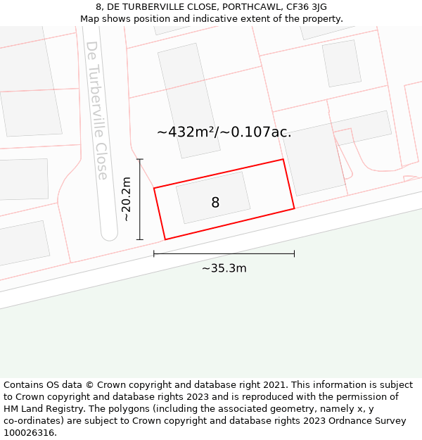 8, DE TURBERVILLE CLOSE, PORTHCAWL, CF36 3JG: Plot and title map