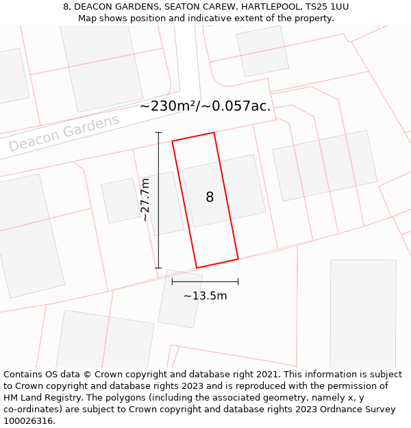 8, DEACON GARDENS, SEATON CAREW, HARTLEPOOL, TS25 1UU: Plot and title map