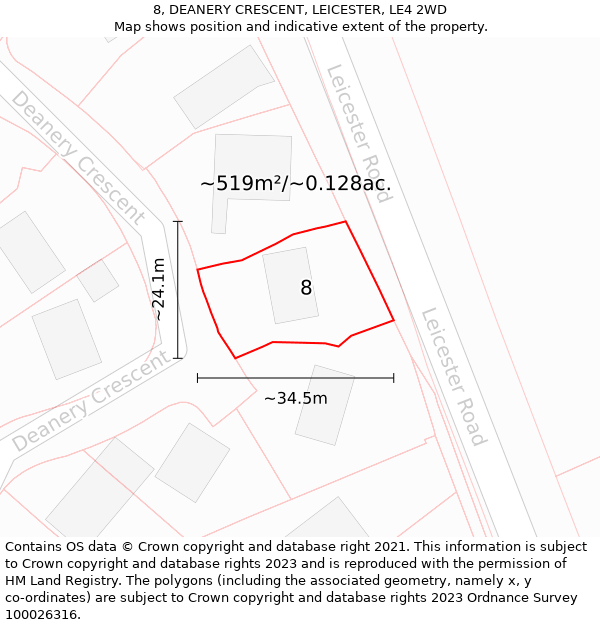 8, DEANERY CRESCENT, LEICESTER, LE4 2WD: Plot and title map