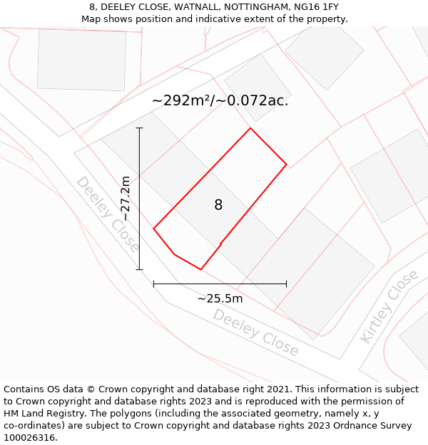 8, DEELEY CLOSE, WATNALL, NOTTINGHAM, NG16 1FY: Plot and title map