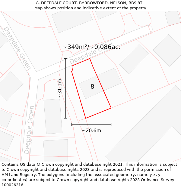 8, DEEPDALE COURT, BARROWFORD, NELSON, BB9 8TL: Plot and title map