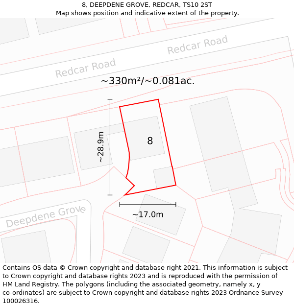 8, DEEPDENE GROVE, REDCAR, TS10 2ST: Plot and title map