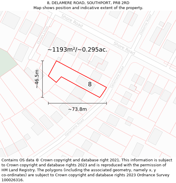 8, DELAMERE ROAD, SOUTHPORT, PR8 2RD: Plot and title map