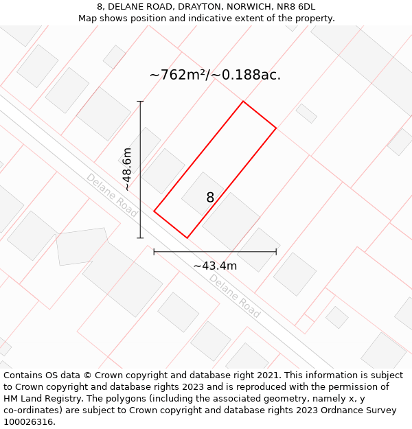 8, DELANE ROAD, DRAYTON, NORWICH, NR8 6DL: Plot and title map