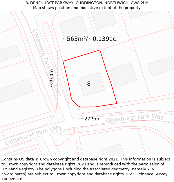 8, DENEHURST PARKWAY, CUDDINGTON, NORTHWICH, CW8 2UA: Plot and title map