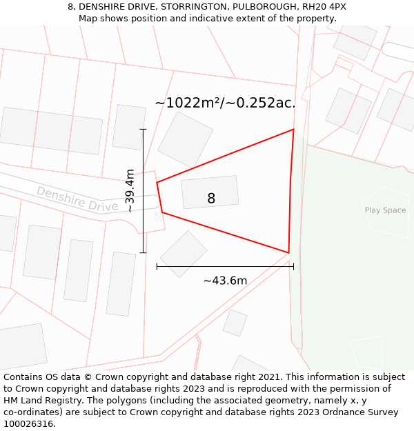 8, DENSHIRE DRIVE, STORRINGTON, PULBOROUGH, RH20 4PX: Plot and title map