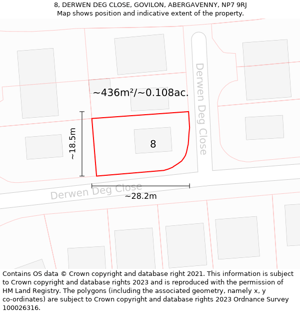 8, DERWEN DEG CLOSE, GOVILON, ABERGAVENNY, NP7 9RJ: Plot and title map