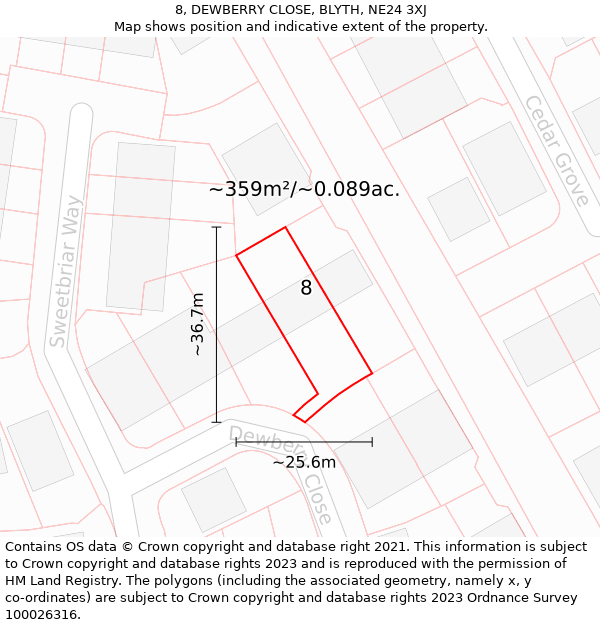 8, DEWBERRY CLOSE, BLYTH, NE24 3XJ: Plot and title map