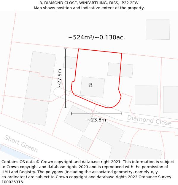 8, DIAMOND CLOSE, WINFARTHING, DISS, IP22 2EW: Plot and title map