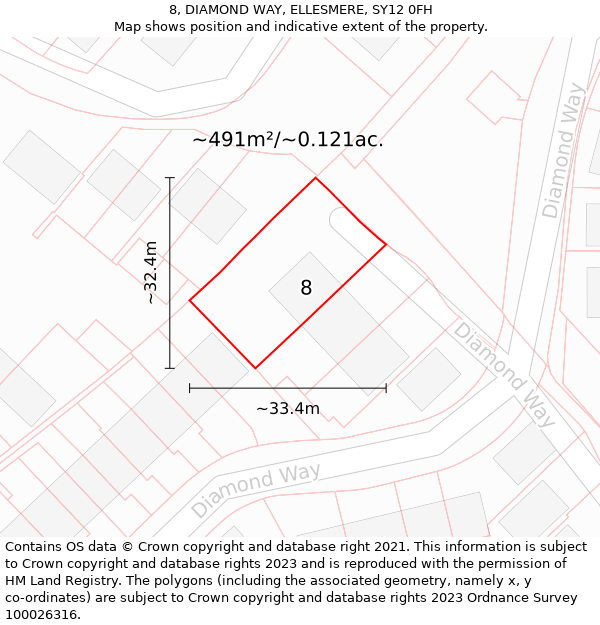 8, DIAMOND WAY, ELLESMERE, SY12 0FH: Plot and title map