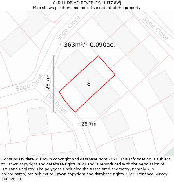 8, DILL DRIVE, BEVERLEY, HU17 8WJ: Plot and title map