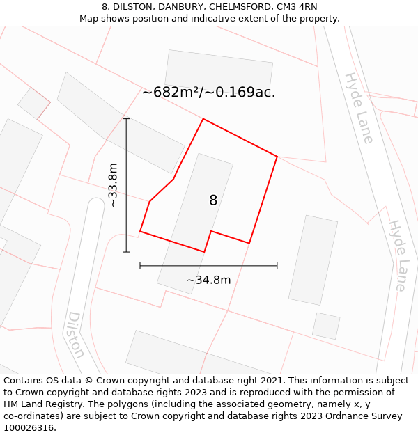 8, DILSTON, DANBURY, CHELMSFORD, CM3 4RN: Plot and title map