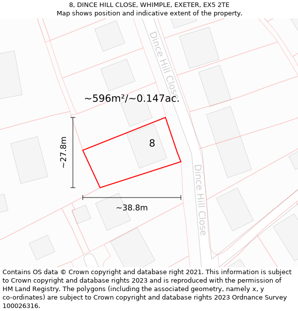 8, DINCE HILL CLOSE, WHIMPLE, EXETER, EX5 2TE: Plot and title map