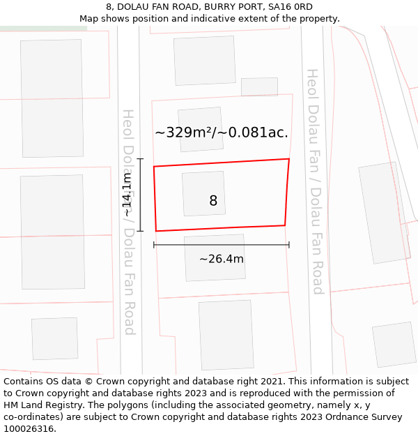 8, DOLAU FAN ROAD, BURRY PORT, SA16 0RD: Plot and title map