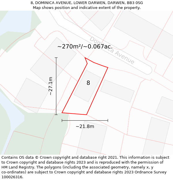 8, DOMINICA AVENUE, LOWER DARWEN, DARWEN, BB3 0SG: Plot and title map