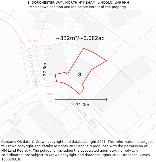 8, DORCHESTER WAY, NORTH HYKEHAM, LINCOLN, LN6 9HH: Plot and title map