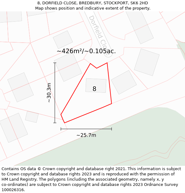 8, DORFIELD CLOSE, BREDBURY, STOCKPORT, SK6 2HD: Plot and title map