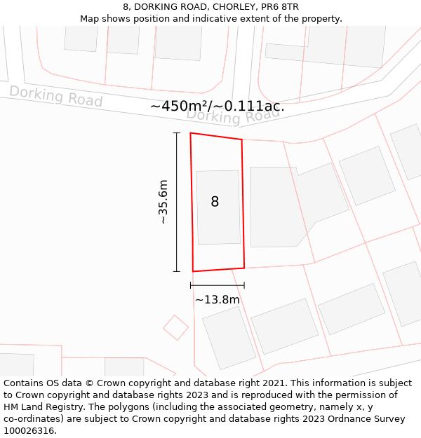 8, DORKING ROAD, CHORLEY, PR6 8TR: Plot and title map