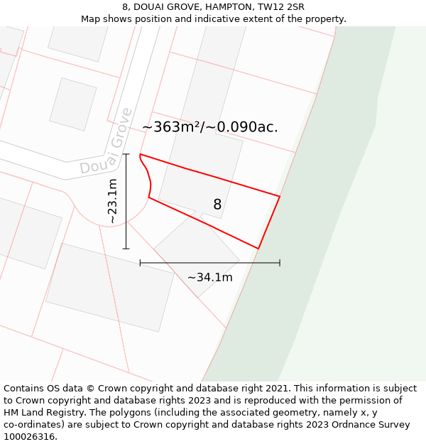 8, DOUAI GROVE, HAMPTON, TW12 2SR: Plot and title map