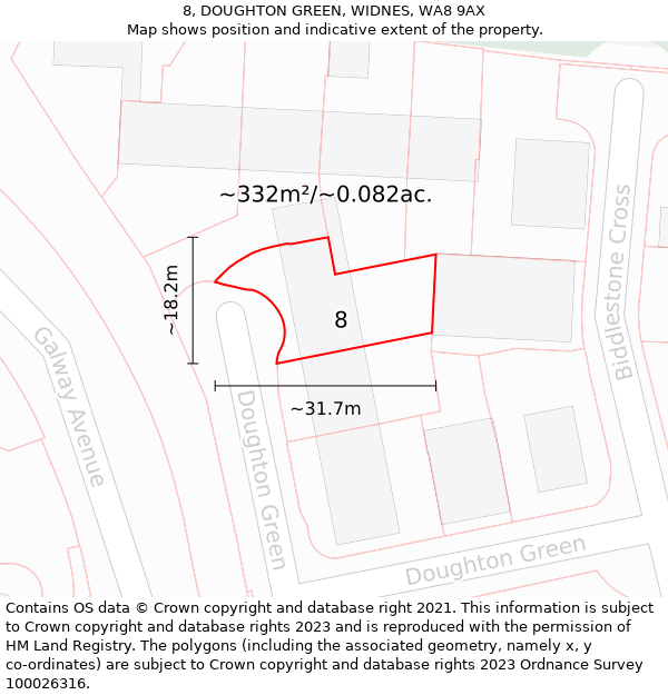 8, DOUGHTON GREEN, WIDNES, WA8 9AX: Plot and title map