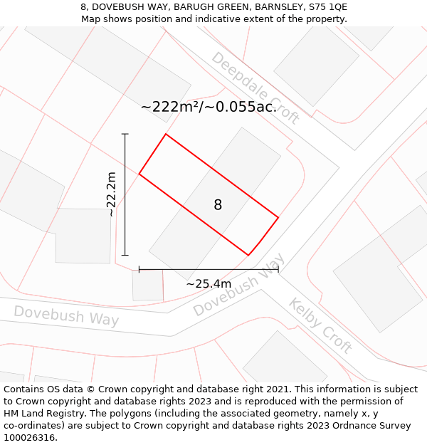 8, DOVEBUSH WAY, BARUGH GREEN, BARNSLEY, S75 1QE: Plot and title map