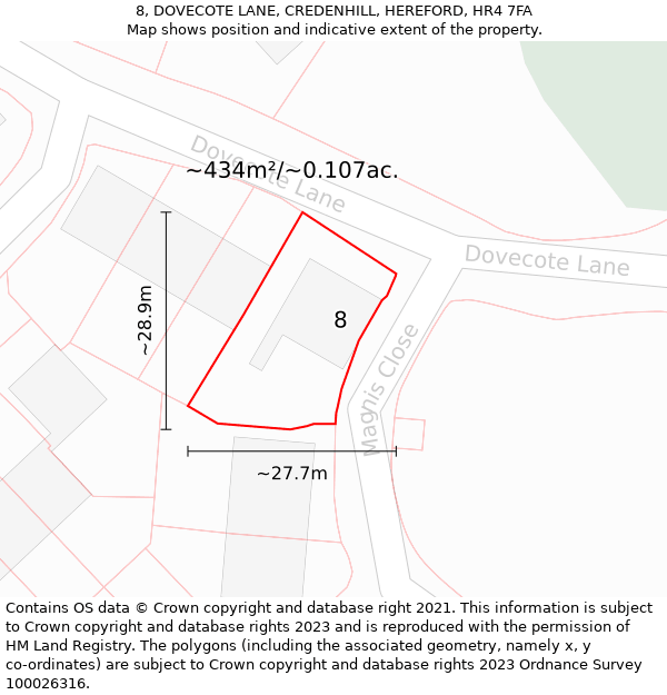 8, DOVECOTE LANE, CREDENHILL, HEREFORD, HR4 7FA: Plot and title map