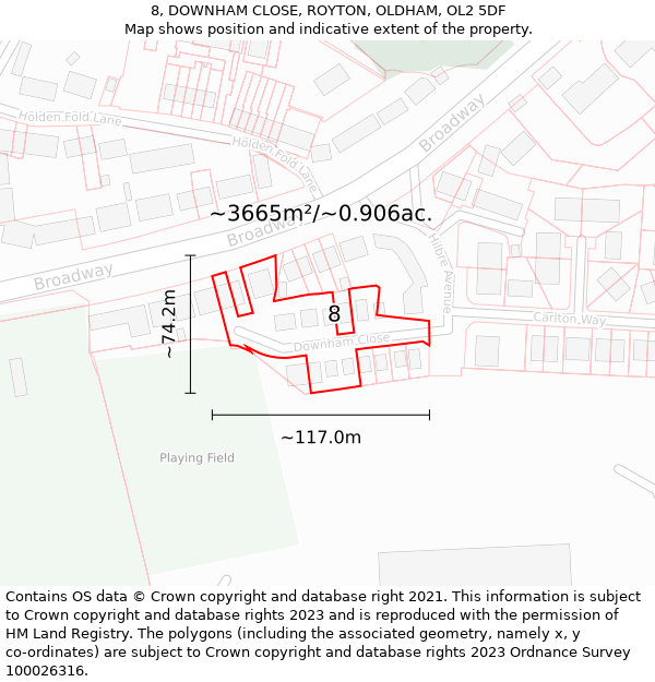 8, DOWNHAM CLOSE, ROYTON, OLDHAM, OL2 5DF: Plot and title map