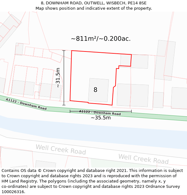 8, DOWNHAM ROAD, OUTWELL, WISBECH, PE14 8SE: Plot and title map