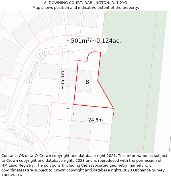 8, DOWNING COURT, DARLINGTON, DL1 2YG: Plot and title map