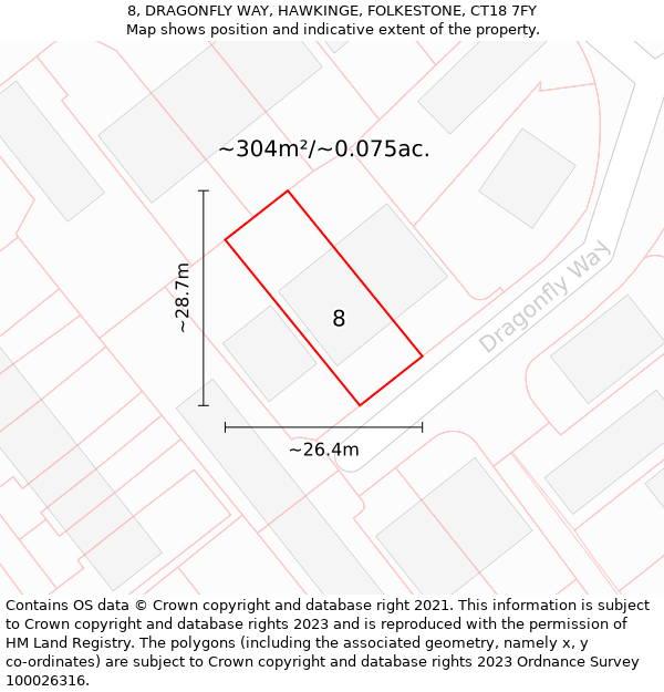 8, DRAGONFLY WAY, HAWKINGE, FOLKESTONE, CT18 7FY: Plot and title map