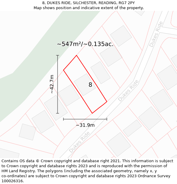 8, DUKES RIDE, SILCHESTER, READING, RG7 2PY: Plot and title map