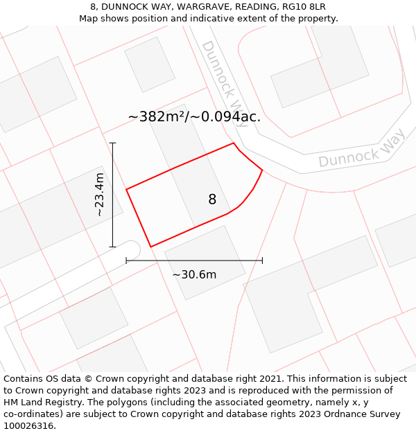 8, DUNNOCK WAY, WARGRAVE, READING, RG10 8LR: Plot and title map