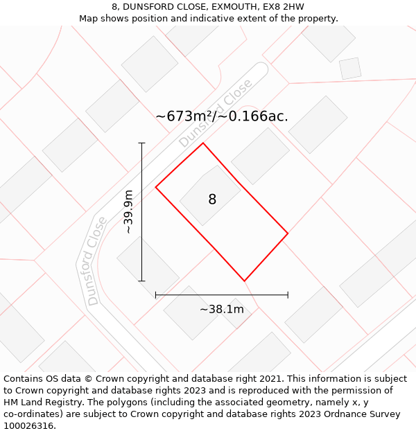 8, DUNSFORD CLOSE, EXMOUTH, EX8 2HW: Plot and title map