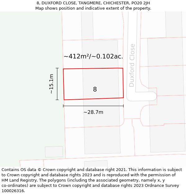 8, DUXFORD CLOSE, TANGMERE, CHICHESTER, PO20 2JH: Plot and title map