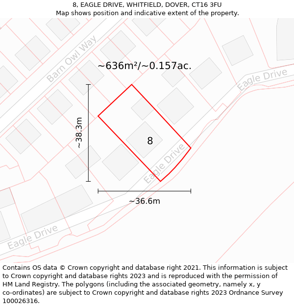 8, EAGLE DRIVE, WHITFIELD, DOVER, CT16 3FU: Plot and title map