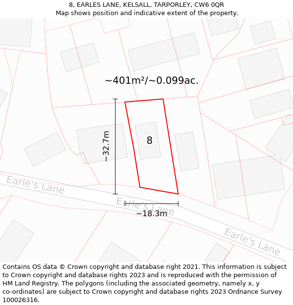 8, EARLES LANE, KELSALL, TARPORLEY, CW6 0QR: Plot and title map