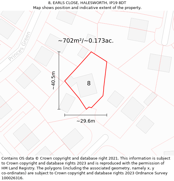 8, EARLS CLOSE, HALESWORTH, IP19 8DT: Plot and title map