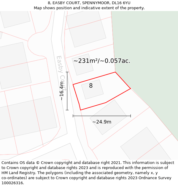 8, EASBY COURT, SPENNYMOOR, DL16 6YU: Plot and title map