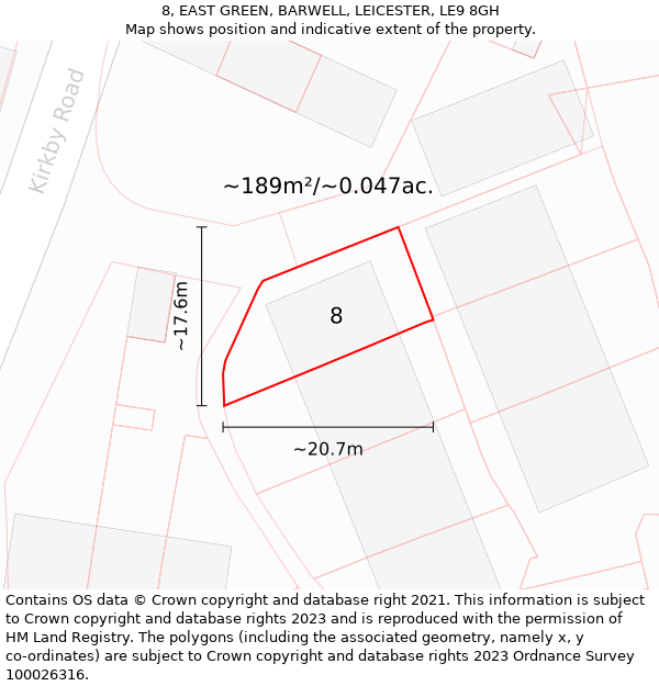 8, EAST GREEN, BARWELL, LEICESTER, LE9 8GH: Plot and title map