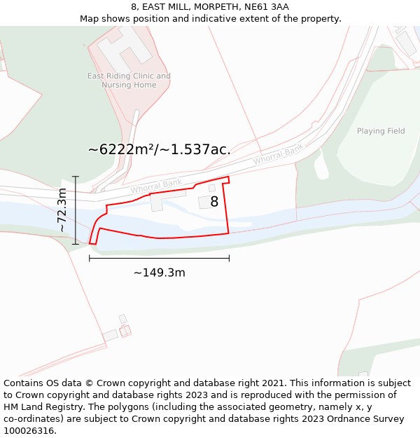 8, EAST MILL, MORPETH, NE61 3AA: Plot and title map