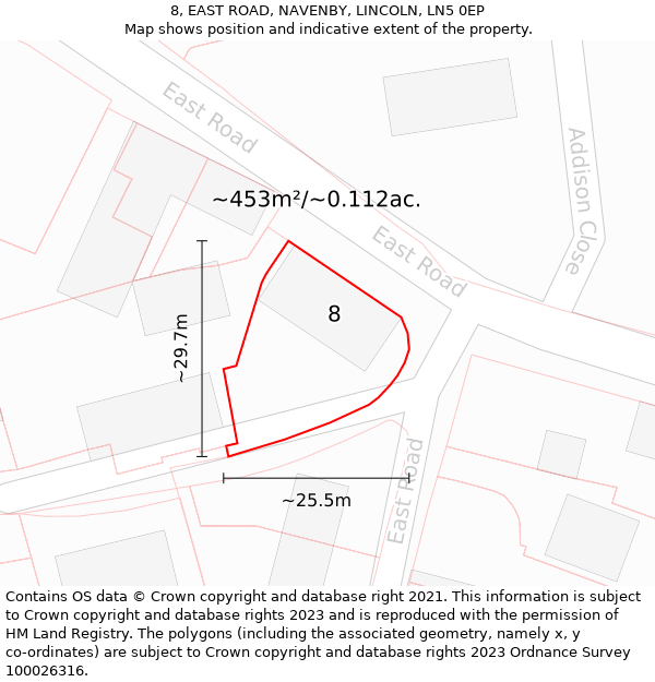 8, EAST ROAD, NAVENBY, LINCOLN, LN5 0EP: Plot and title map