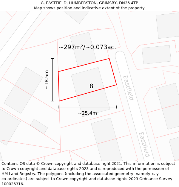 8, EASTFIELD, HUMBERSTON, GRIMSBY, DN36 4TP: Plot and title map