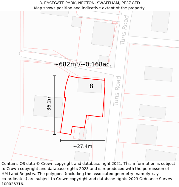 8, EASTGATE PARK, NECTON, SWAFFHAM, PE37 8ED: Plot and title map