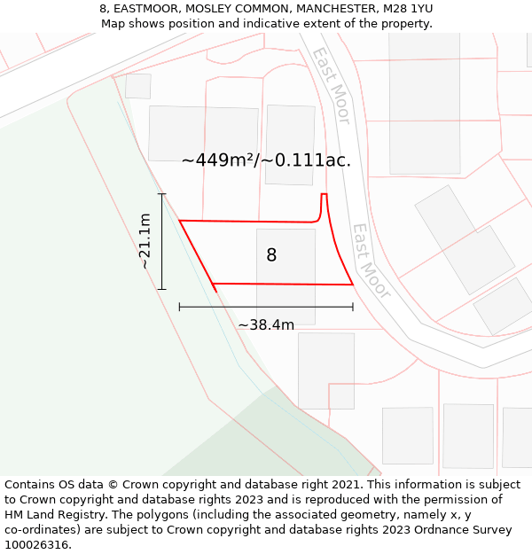 8, EASTMOOR, MOSLEY COMMON, MANCHESTER, M28 1YU: Plot and title map