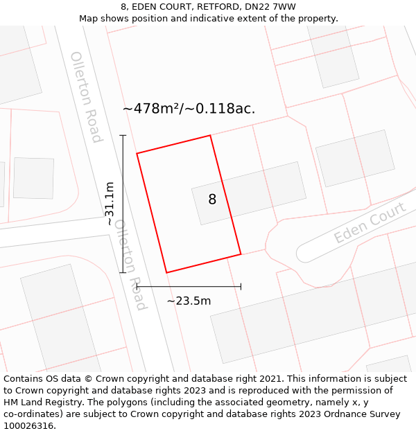 8, EDEN COURT, RETFORD, DN22 7WW: Plot and title map