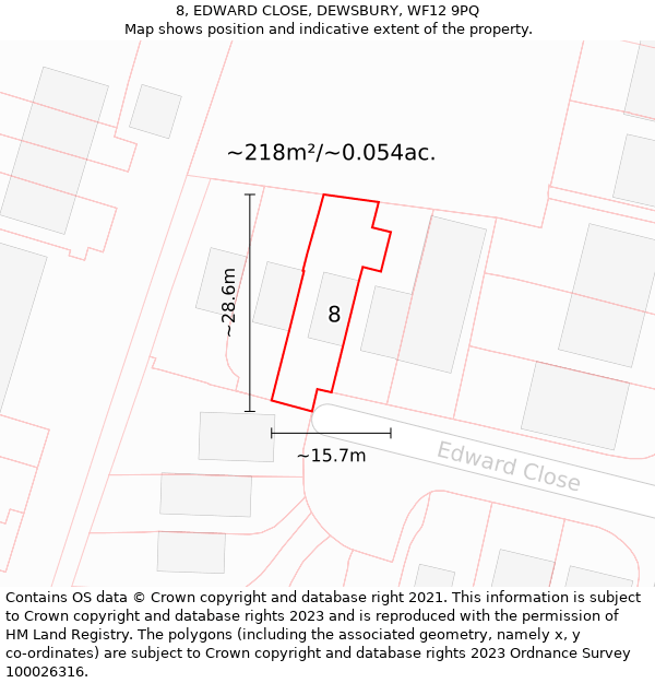 8, EDWARD CLOSE, DEWSBURY, WF12 9PQ: Plot and title map