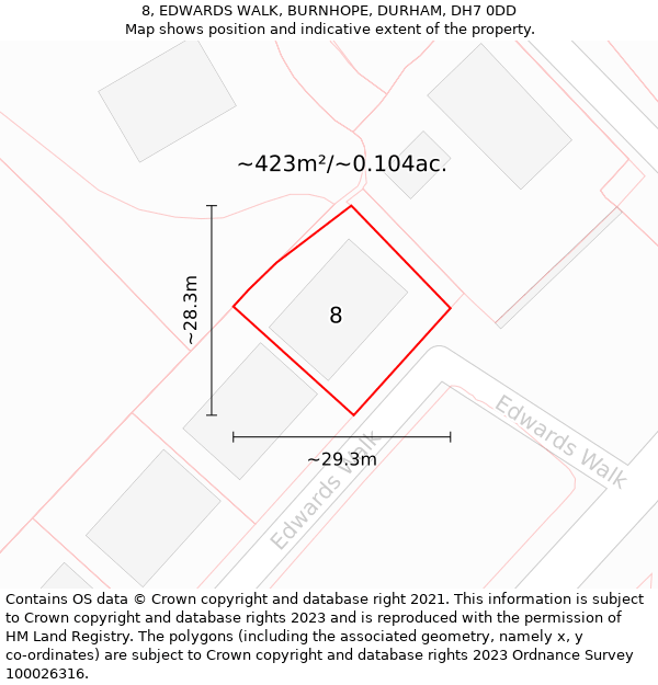 8, EDWARDS WALK, BURNHOPE, DURHAM, DH7 0DD: Plot and title map