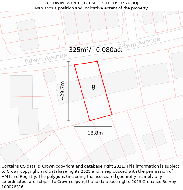 8, EDWIN AVENUE, GUISELEY, LEEDS, LS20 8QJ: Plot and title map