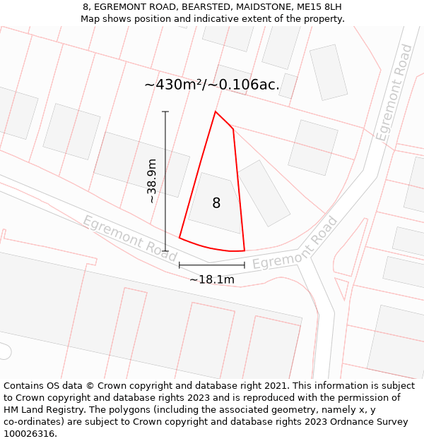 8, EGREMONT ROAD, BEARSTED, MAIDSTONE, ME15 8LH: Plot and title map