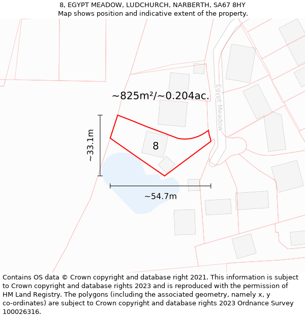8, EGYPT MEADOW, LUDCHURCH, NARBERTH, SA67 8HY: Plot and title map